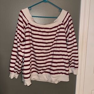 Off the shoulder nautical strip sweater
